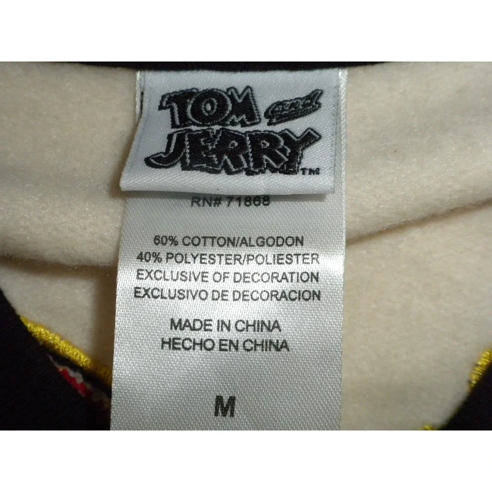Tom and Jerry Jacket Mens M Beige Gray Snap Varsity Applique Cartoon Cat Mouse‎